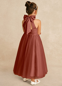Azazie Bev Abiti da Ragazza di Fiori Abito A-Line in Tulle Convertibile Auburn image6