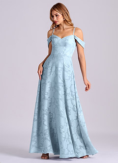 Azazie Marley Bridesmaid Dresses Sky Blue A-Line Off the Shoulder Floral Burnout Convertible Dress image3