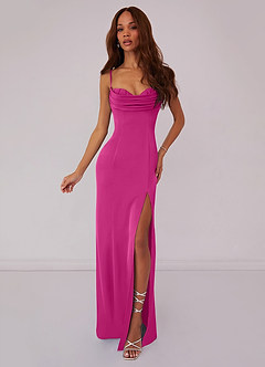 Barbie ♥ Azazie Vestidos de damas de honor Vestido de Fucsia de Satén Elástico de Corte Sirena con Corsé image1