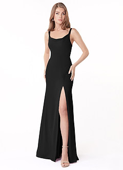 Azazie Salma Brautjungfernkleider Etui Seitliche Cut-Outs Chiffon Kleid Schwarz image1