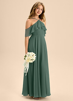 Azazie Tessabelle Junior Vestido de Musgo Marino de Gasa de Corte En A con Vestidos sin tirantes image6