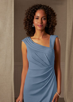 Azazie Cecily vestidos de madre de la novia Vestido de Azul Polvoriento de Crepé elástico de Recto image4