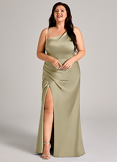 Azazie Madelyn Bridesmaid Dresses Moss Green Mermaid One Shoulder Stretch Satin Convertible Dress image15