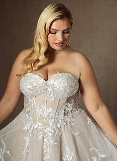 Azazie Aurorie Wedding Dresses Diamond White Nude A-Line Sequins Tulle Dress image11