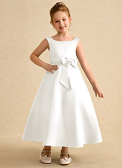 Azazie Eve vestidos de niña de las flores Vestido de Marfil de Satin Mate de Corte En A con Plisado image1
