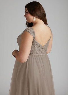 Azazie Luxi Brautjungfernkleider A-Linie Plissee Tüll Kleid Taupe image11