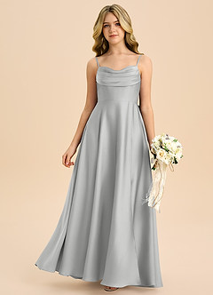 Azazie Bear Junior Jurk van Stretch Satijn met A-Lijn Sweetheart Halslijn Zilver image3