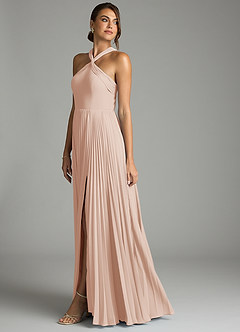 Azazie Afra Robes de demoiselle d'honneur Robe Trapèze en Mousseline de soie Plissée Rose Perle image4