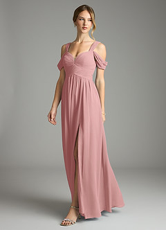 Azazie Lianne Bridesmaid Dresses Dusty Rose A-Line Off the Shoulder Chiffon Dress image4