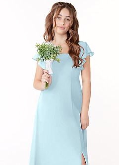 Azazie Bondi Junior Abito A-Line in Chiffon Fiocco Nuvola Blu image4