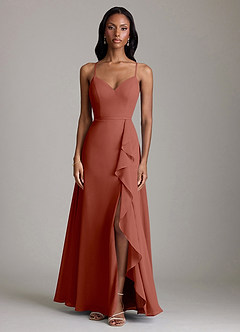 Azazie Naeem Bridesmaid Dresses Auburn A-Line V-Neck Ruffle Chiffon Dress image3