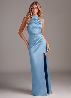 Azazie Jemma Brautjungfernkleider Etui Plissee Stretch-Satin Kleid Puderblau image3