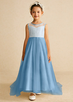 Azazie Tay Flower Girl Dresses Steel Blue A-Line Sequins Tulle Dress image1