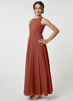 Azazie Lindie Junior Auburn A-Line Pleated Chiffon Dress image5