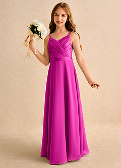 Azazie Umina Girls Formal Jurken voor bloemenmeisjes A-Lijn Jurk van Mat Satijn Geplooide Fuchsia image3
