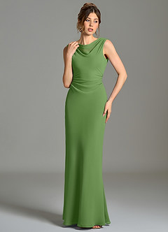 Azazie Kieryn Bridesmaid Dresses Basil Mermaid Pleated Chiffon Dress image4