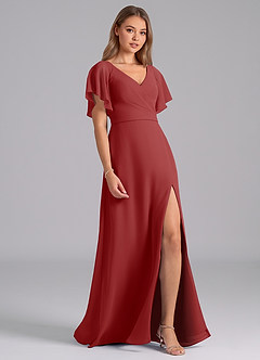 Azazie Ambrosia Bridesmaid Dresses Rust A-Line Pleated Chiffon Dress image5