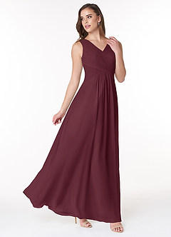 Azazie Flora Brautjungfernkleider A-Linie Plissee Chiffon Kleid Cabernetrot image4