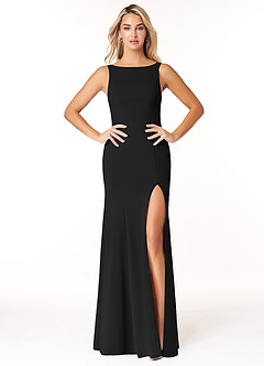 Azazie Rogue Bridesmaid Dresses Black Mermaid Scoop Side Slit Stretch Crepe Dress image1