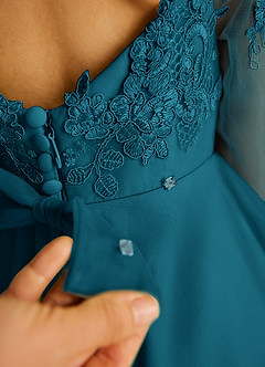 Azazie Precious Flower Girl Dresses Ink Blue A-Line Lace Tulle Dress image6
