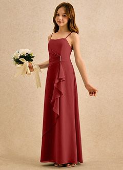Azazie lolly Girls Formal Robe Demoiselle D'honneur Fillette Robe Trapèze en Mousseline de soie Plissée Rouille image1