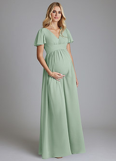 Azazie Verna Maternity Bridesmaid Dresses A-Line V-Neck Ruched Chiffon Floor-Length Dress image3