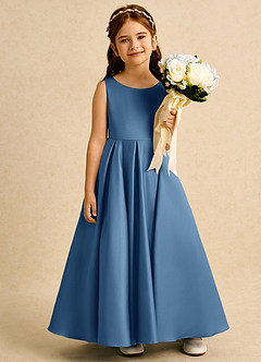 Azazie Pepper Robe Demoiselle D'honneur Fillette Robe Trapèze en Mat Satiné Plissée Violet Crépusculaire image6