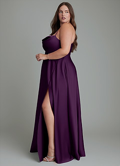 Azazie Elle Bridesmaid Dresses Grape A-Line Pleated Stretch Satin Dress image13