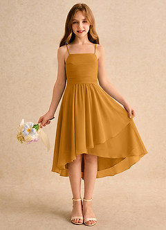 Azazie Twilight Dance Flower Girl Dresses Butterscotch A-Line Pleated Chiffon Dress image1