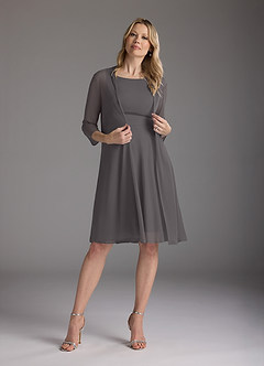 Azazie Sunny Mother of the Bride Dresses Steel Grey A-Line Pleated Mesh Dress image2
