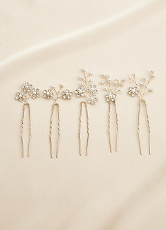 front Rhinestone Floral Cluster Hairpin Set