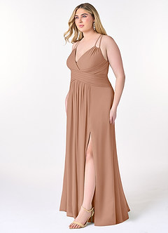 Azazie Farren Bridesmaid Dresses Champagne Rose A-Line Pleated Chiffon Convertible Dress image12