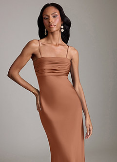 Azazie Saylor Brudtärnklänningar Klä av Sjöjungfru i Stretch Satin Axelbandslös Bronzer image3