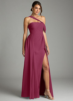 Azazie Kassandra Bridesmaid Dresses Mulberry A-Line Off the Shoulder Chiffon Dress image5
