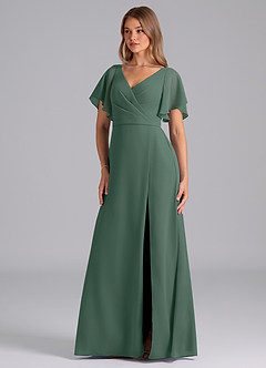 Azazie Ambrosia Bridesmaid Dresses Sea Moss A-Line Pleated Chiffon Dress image1