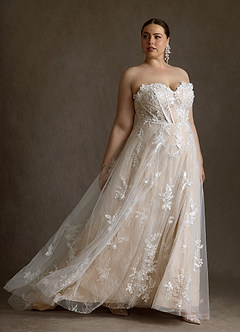 Azazie Florentina Vestidos de novia Vestido Blanco Diamante Champán de Tul de Línea A con Corazón Lentejuelas image12