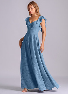 Azazie Leilani 신부 들러리 드레스 A라인 스윗하트 네크라인 플로럴 번아웃 바닥 길이 드레스 image4