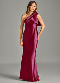 Azazie Yuanna Jurken voor bruidsmeisjes Jurk van Metaalachtig Satijn met Zeemeermin One-Shoulder Bourgondië image4