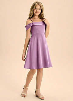 Azazie Anselie Junior Linia A Pofałdowany Satyna elastyczna Mini Młodsza druhna Sukienka image6