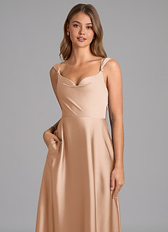 Azazie Beatrice Vestidos de madrinha de casamento Vestido Rosa Inglesa de Cetim elástico de Linha A com Decote em coração image7