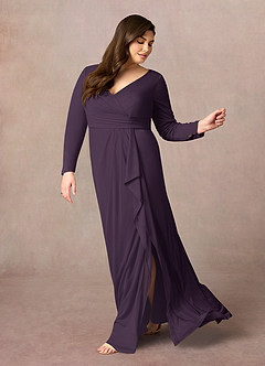 Azazie Risa Mother of the Bride Dresses Plum Mermaid V-Neck Pleated Mesh Dress image7