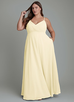 Azazie Amani Robes de demoiselle d'honneur Robe Trapèze en Mousseline de soie Plissé Sorbet Citron image9