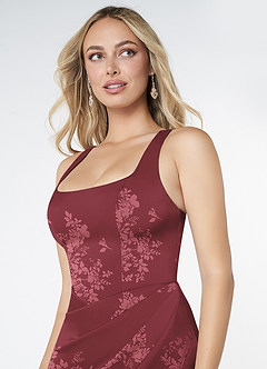 Azazie Mero Vestidos de damas de honor Vestido de Ramo De Flores Burdeos de Satén Elástico de Corte Recto con Plisado image5
