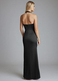 Azazie Minnow Abiti da Damigella Abito Sirena in Raso Elasticizzato Scollo a Cuore Nero image4