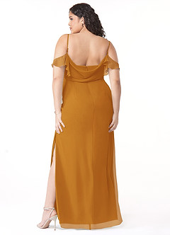 Azazie Emeralda Bridesmaid Dresses Butterscotch Sheath Off the Shoulder Chiffon Dress image8