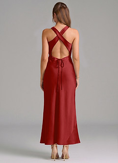 Azazie Evadne Vestidos de damas de honor Vestido de Granada de Satén Elástico de Corte Recto con Plisado image5