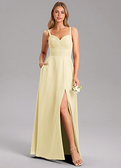 Azazie Terese Bridesmaid Dresses Lemon Sorbet A-Line Pleated Chiffon Dress image6