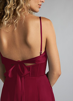 Azazie Mai Bridesmaid Dresses Burgundy Sheath Pleated Stretch Satin Dress image5