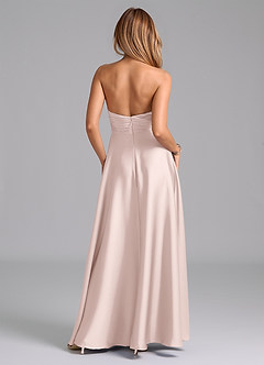 Azazie Tessie Bridesmaid Dresses Blushing Pink A-Line Pleated Stretch Satin Dress image2