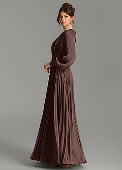 Azazie Grayson Bridesmaid Dresses Ganache A-Line Long Sleeve Stretch Satin Dress image4